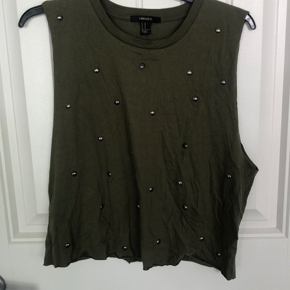 Forest green crop top studded